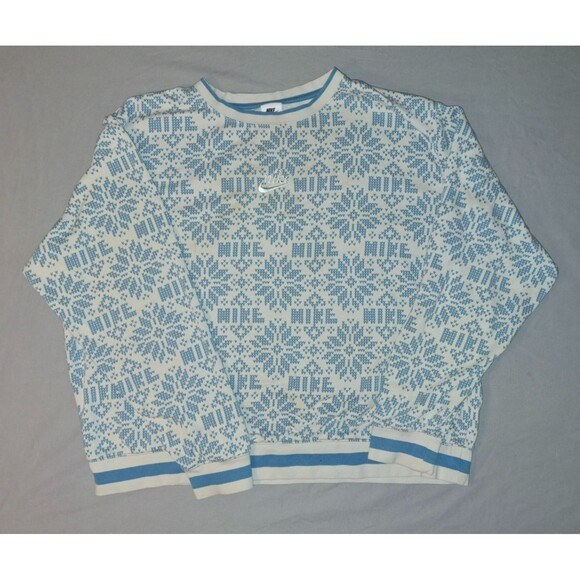 Nike Men’s XL Blue Fair Isle Snowflake Sweatshirt Holiday Christmas Sweater - Picture 1 of 7